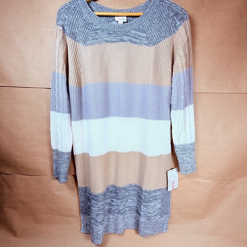 LuLaRoe Lauren Sweater Dress Womens S Colorblock Cable Knit Long Sleeve